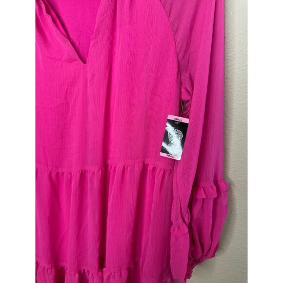 NWT Vince Camuto Womens Pink Long Sleeve Tiered Ruffle Dress Small 100% Polyeste - Picture 3 of 8